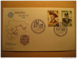 ANDORRA LA VELLA 1980 Europa Europeismo Fiter I Rosell Cairat I Freixes Mapa Map SPD FDC Sobre Cover Andorre - Storia Postale