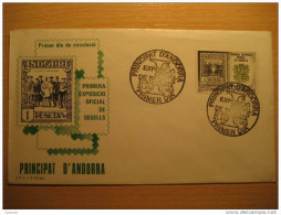 ANDORRA LA VELLA 1982 1ª Exposicion Oficial Sello Sobre Sello Stamp On Stamp SPD FDC Sobre Cover Andorre - Briefe U. Dokumente