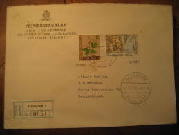 REYKJAVIK 1966 To Munchen Germany Flora Map Geography 2 Stamp On Registered Cover Iceland Island - Cartas & Documentos