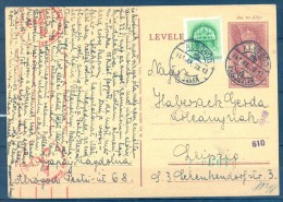 1941 , ENTERO POSTAL CIRCULADO ENTRE ALSÓGÖD Y LEIPZIG , FRANQUEO COMPLEMENTARIO, CENSURA - Interi Postali