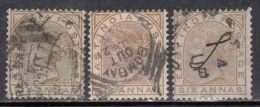 6a British East India Used 1976,  Six Annas X 3 Shade Varities - 1858-79 Crown Colony