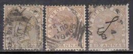 6a British East India Used 1976,  Six Annas X 3 Shade Varities - 1858-79 Kolonie Van De Kroon