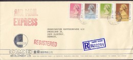 Hong Kong Air Mail EXPRESS Registered Recommandé Einschreiben Label HONG KONG 1988 Cover Brief GLOSTRUP Denmark $10 !! - Lettres & Documents