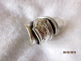 Bague Longue En Argent, Croix Copte Gravée - Anillos