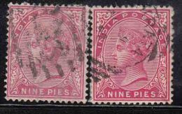 9p British India Used 1882, Nine Pies Shades Variety - 1882-1901 Imperio