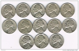 Lote 13 Monedas Diferentes Jefferson 5 Ctvos, Diferentes Años, Ver Ralacion - 1938-…: Jefferson