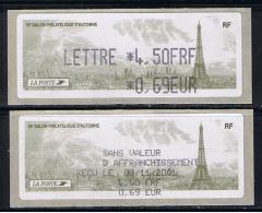 ATM, LISA2, LETTRE 4.50FRF/ 0.69€, 55ème Salon Philathélique De Printemps, AVEC RECU PREMIER JOUR 08/11/2001. - 1999-2009 Illustrated Franking Labels