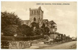 JEDBURGH : ABBEY AND MEMORIAL FROM BRIDGE - Roxburghshire