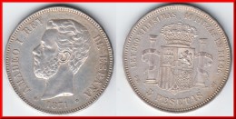 QUALITY **** SPAIN - ESPAGNE - 5 PESETAS 1871 (74) AMADEO I - SILVER -ARGENT **** EN ACHAT IMMEDIAT !!! - Premières Frappes