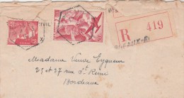 Yvert 813 Gandon + PA 17 Sur Lettre Recommandée Cachet Hexagonal Bordeaux 1949 - Cartas