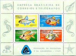 N° YT 23 (N° Michel 24) - Bloc Timbres Brésil (1969) - MNH (Dentelure Figurée) - Pisciculture - Sigle ACAPI (JS) - Blocs-feuillets