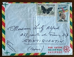 CENTRAFRIQUE Papillons, Mariposas, Butterflies Sur Lettre Ayant Voyagée. Yvert N° 9. Année 1961. - Schmetterlinge