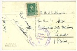 STORIA POSTALE - ESPANA - SPAGNA - ANNO 1939 - CENSURA MILITAR DE CORREOS - MILITAR DE GUIPUZCOA - PER ROMA - - Bolli Di Censura Nazionalista