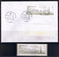 ATM, LISA1, MONETEL, FDC 8/11/01, LETTRE4.50FRF/ 0.69 EUR, 55eme Salon Philatélique D´automne De Paris. RECU DU 1er JOUR - 1999-2009 Illustrated Franking Labels