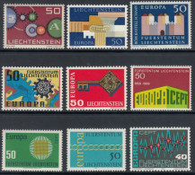 Liechtenstein 1961-1972 Selection Of EUROPA Cept Stamps. Mi 414, 431, 444, 474, 495, 507, 525, 545, 564 MNH - Collezioni