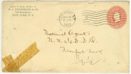 STORIA POSTALE - UNITED STATES OF AMERICA -ANNO 1902 - NEW YORK - NEWPORT NEWS - M.J. DRUMMOND & CO - 192 BROADWAY - - Marcophilie