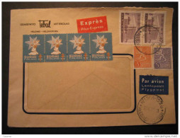 FINLAND Helsinki 1957 4 Stamp + TB Tuberculose 4 Label Poster Stamp On Express Expres Air Mail Cover - Briefe U. Dokumente