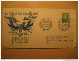 FINLAND Helsinki 1953 To South Salt Lake City Utah USA Stamp On Flag Thousand Lakes Cover - Covers & Documents