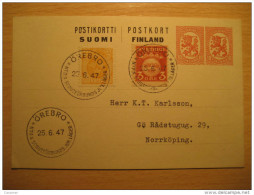 1947 OREBRO Cancel And Stamps Sweden On Finland Lyon Postal Stationery - Covers & Documents