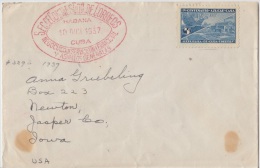 1937-H-41 CUBA REPUBLICA. 1937. 2c CENTENARIO DEL AZUCAR. SOBRE OFICIAL SECRETARIA DE COMUNICACIONES TO US - Storia Postale