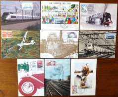 SELECTION DE 9 CARTES MAXIMUM FRANCE- THEME TRANSPORTS :  LES TRAINS - - Collections, Lots & Series