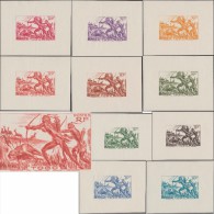Delcampe - Togo 1941 Y&T 195/201. Épreuve D´atelier En 10 Couleurs Différentes. Chasse à L'arc. Buffle, Antilopes - Bogenschiessen