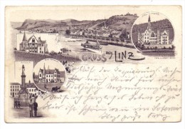 5460 LINZ, Lithographie, Panorama, Dattenberg, Gymnasium, Mariensäule, Schloss Arenfels, 1897, Bahnpost - Linz A. Rhein