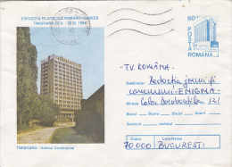 37992- TIMISOARA- CONTINENTAL HOTEL, TOURISM, COVER STATIONERY, 1995, ROMANIA - Hôtellerie - Horeca