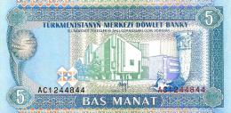 TURKMENISTAN 5 MANAT BLUE BUILDING FRONT & BUILDING BACK ND(1993) P2 UNC READ DESCRIPTION CAREFULLY !! !! - Turkménistan