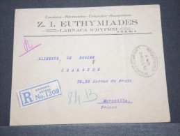 CHYPRE - Env Recommandée De Larnaca Pour Marseille - Affr. Tricolore Au Dos - Dec 1930 - A Voir - P17147 - Chypre (...-1960)