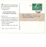 Carte -  Lettre      (  PUB  )    Foire  Internationale  De  Budapest   à  Destination  De  Paris  16è - Postmark Collection