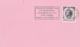 Yvert  N° 545 Sur Carton Flamme Monte Carlo Monaco Donneurs De Sang 1971 - Lettres & Documents