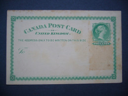 Canada: Post Card To United Kingdom 2 Cents - Ca. 1870s - 1880s - Postal Stationery Entier Ganzsache - Unused - 1860-1899 Victoria