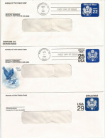 Official Mail (United States Department Of The Treasury) 3 Entiers Postaux Officiels Du Bureau. - 1981-00