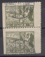 Fiume 1919 Sassone#48 Vertical Pair Imperforated Left, Used - Fiume