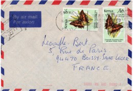 1987 - Kenya - Courrier Par Avion Pour Boissy ST Leger - 2 Timbres De Papillon "Charaxes Druceanus Teita" N°422 - Kenya (1963-...)