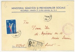 STORIA POSTALE - ROMANIA - BUCARESTI - BUCAREST - REGISTERED MAIL - MINISTERUL SANATATII SI PREVEDERILOR SOCIALE - 1964 - Poststempel (Marcophilie)