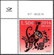 Estonia Estland Estonie 2016 (03) Chinese New Year – Year Of The Monkey (with Number Of Issue) - Estonia