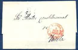 1845 , PREFILATELIA , NAVARRA , CARTA CIRCULADA , BAEZA EN ROJO DE TUDELA. - ...-1850 Vorphilatelie