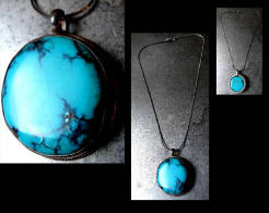 Collierdu Népal Argent Grosse Turquoise / Vintage Silver And Big Turquoise Nepalese Necklace - Collane/Catenine