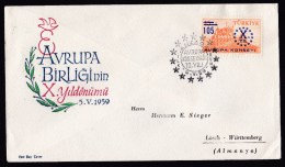 Turkey: FDC First Day Cover To Germany, 1959, 1 Stamp, Overprint, Council Of Europe (traces Of Use) - Briefe U. Dokumente