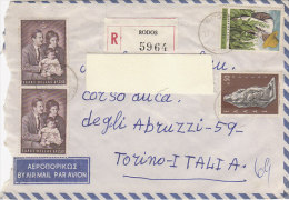 A3629 - 8 Valori GRECIA Su Raccomandata  VG Rodi-Torino 17-05-1967 - Lettres & Documents