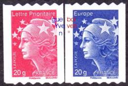 France Marianne De Beaujard Autoadhésif N° 599,** Et 600 ** Roulettes De 20 Grammes Prio En Rouge Et Europe En Bleu - 2008-2013 Marianne Of Beaujard