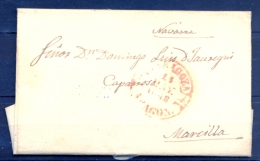 1848 , ZARAGOZA , CARTA COMPLETA CIRCULADA A CAPARROSO , BAEZA EN ROJO , LLEGADA AL DORSO - ...-1850 Voorfilatelie