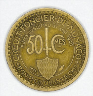 Monaco 50 Centimes 1924 GOOD  GRADE - 1922-1949 Louis II.