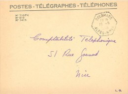 2137 COLOMARS Alpes Maritimes 06 Lettre En Franchise Ob 16 5 1949 Hexagone Pointillé Agence Postale Lautier F6 - Storia Postale