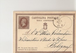 V-CARTOLINA POSTALE DIECI CENTESIMI-VIAGGIATA 1875 DA PISA X BOLOGNA - Postwaardestukken