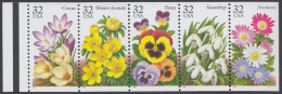 !a! USA Sc# 3029a MNH BOOKLET-PANE(5) W/ Left Margin & Plate-# - Garden Flowers - 3. 1981-...
