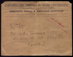 COMPANHIA Dos CAMINHOS De FERRO PORTUGUESES Envelope Timbrado + Carta. Estação De SANTA APOLONIA Lisboa PORTUGAL 1939 - Portugal