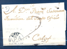 1789 , ARAGÓN , CARTA CIRCULADA ENTRE ZARAGOZA Y CALAF , MARCA TIZÓN Nº 11 - ...-1850 Préphilatélie